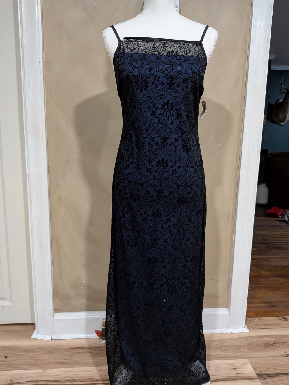 Black Lace Overlay Slip Dress with Spaghetti Straps